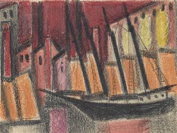 OSCAR BLUEMNER Two color pencil and crayon drawings.